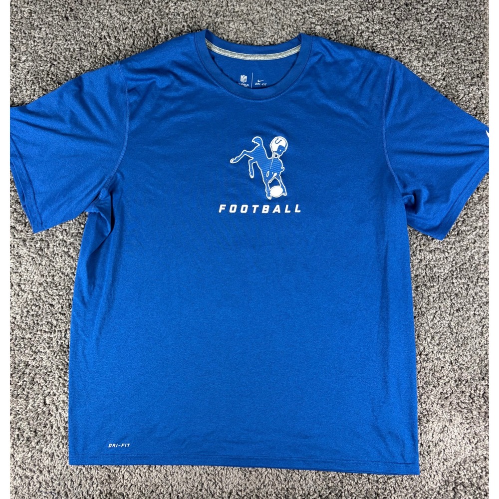 Nike Indianapolis Colts NFL Dri-FIT Football Shirt Mens 2XL Blue Mascot Logo